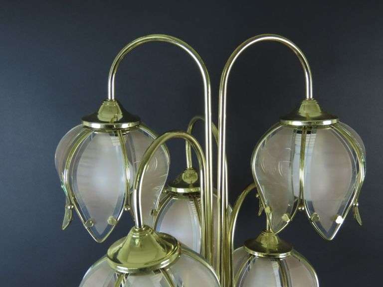 Vintage Hollywood Regency 5 Head Gold Tone Lotus Table Lamp