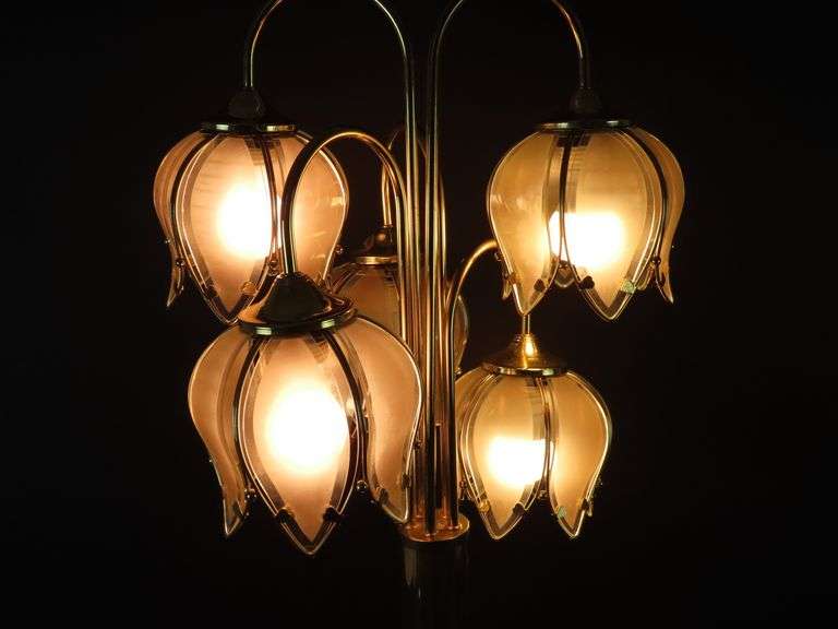 Vintage Hollywood Regency 5 Head Gold Tone Lotus Table Lamp