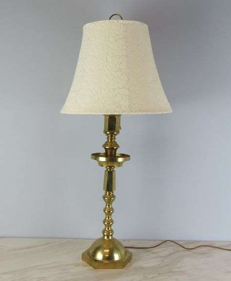 Vintage Brass Lamp with Lacy "Garden Ridge" Shade