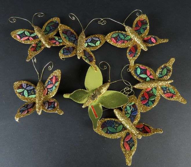 Lot of Vintage Glittery Butterfly Christmas Ornaments
