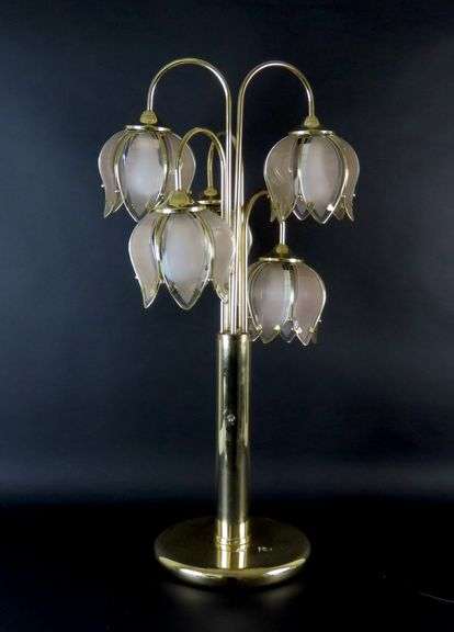 Vintage Hollywood Regency 5 Head Gold Tone Lotus Table Lamp