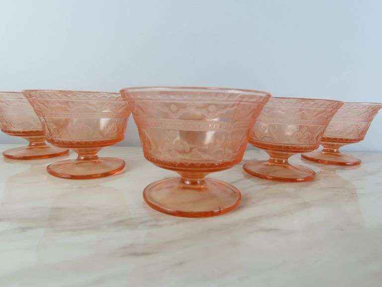 Lot of 6 "Patrician Pink" Depression Glass Pedestal Sherbet Glasses