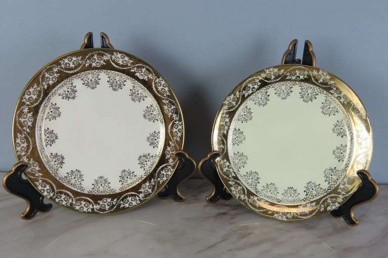 Lot of 2 22K Gold Hand Decorated Plates