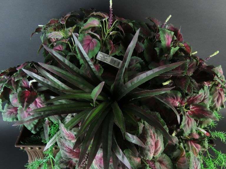 Large Metal Planter with Faux Foliage