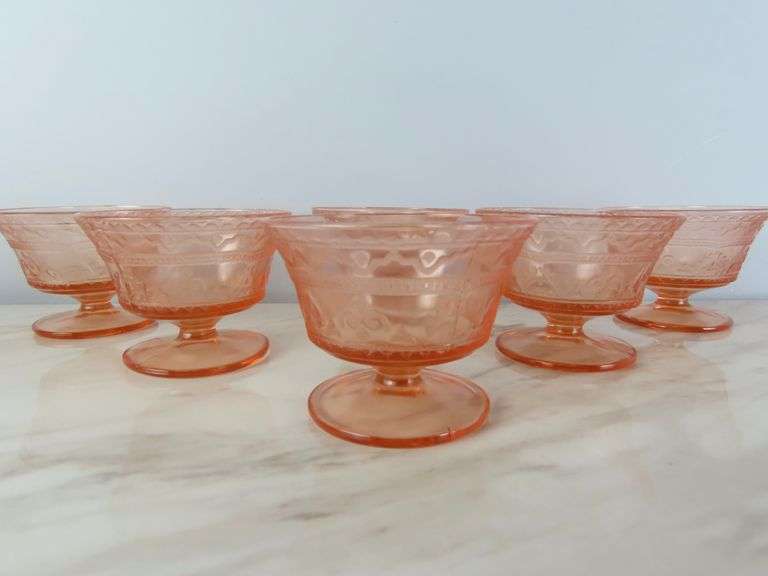 Lot of 6 "Patrician Pink" Depression Glass Pedestal Sherbet Glasses