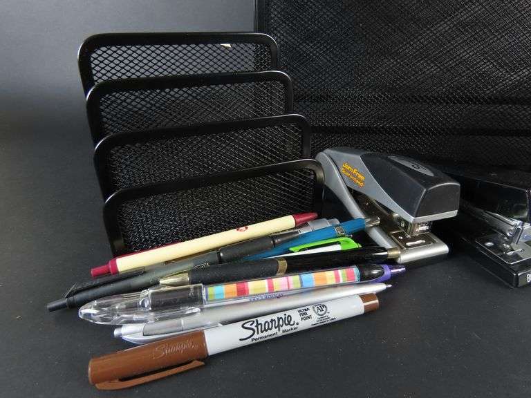 Collection of Office Supplies with Letter Organizers