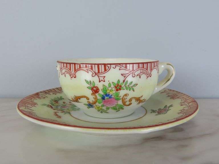 Hand Painted Demitasse Cup & Saucer - Made in Japan
