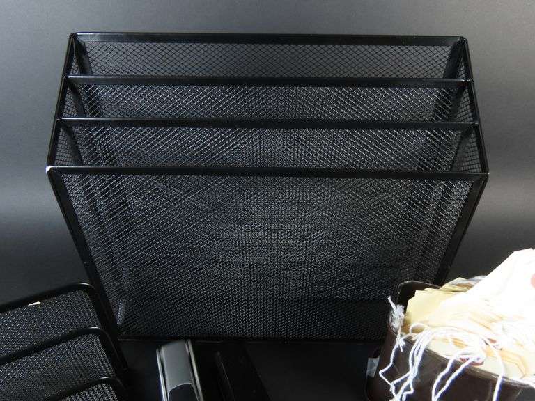 Collection of Office Supplies with Letter Organizers