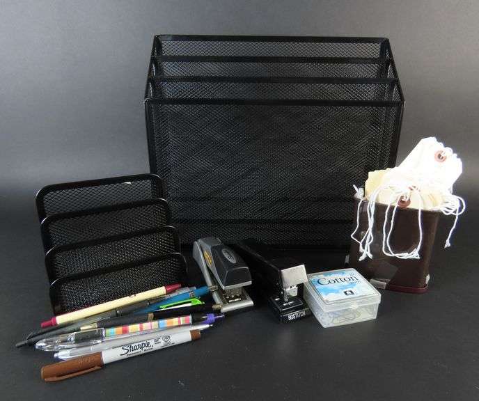 Collection of Office Supplies with Letter Organizers