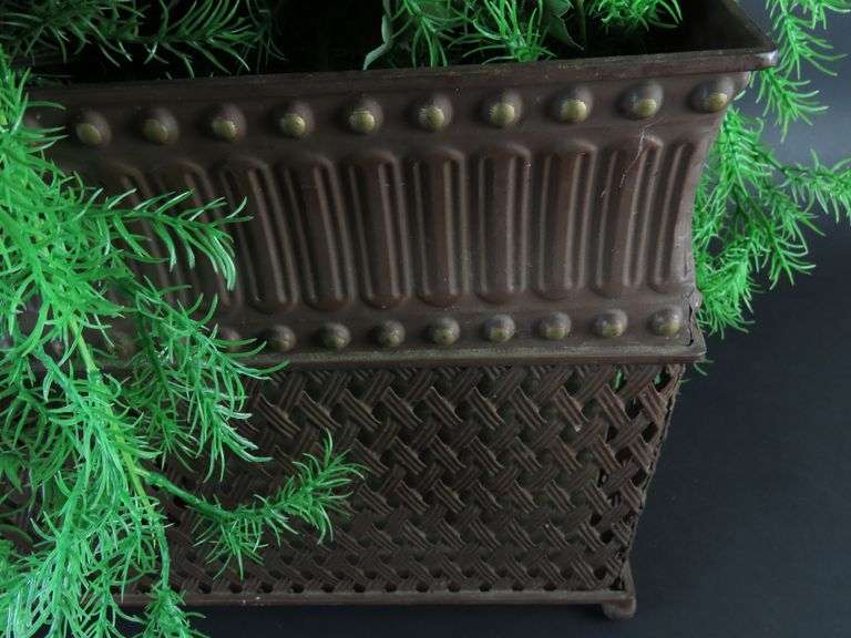 Large Metal Planter with Faux Foliage