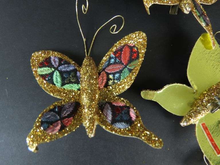 Lot of Vintage Glittery Butterfly Christmas Ornaments