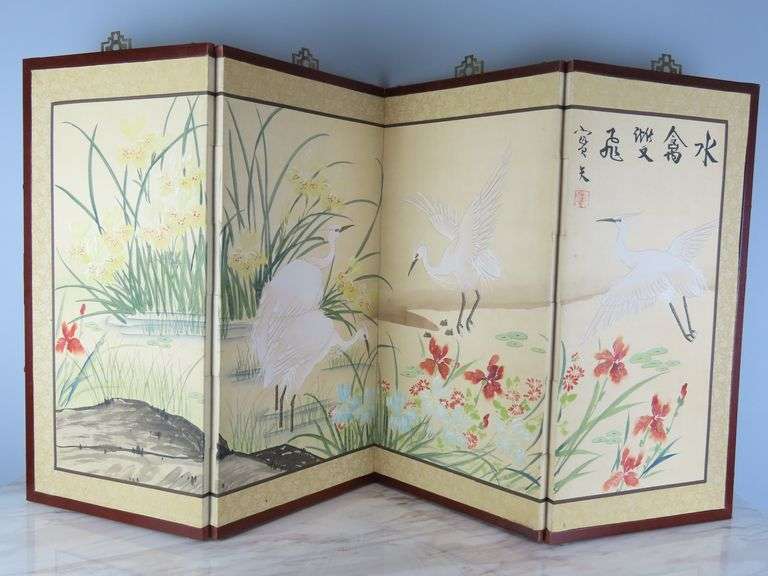 Folding 4 Panel Hand Painted Tabletop Screen