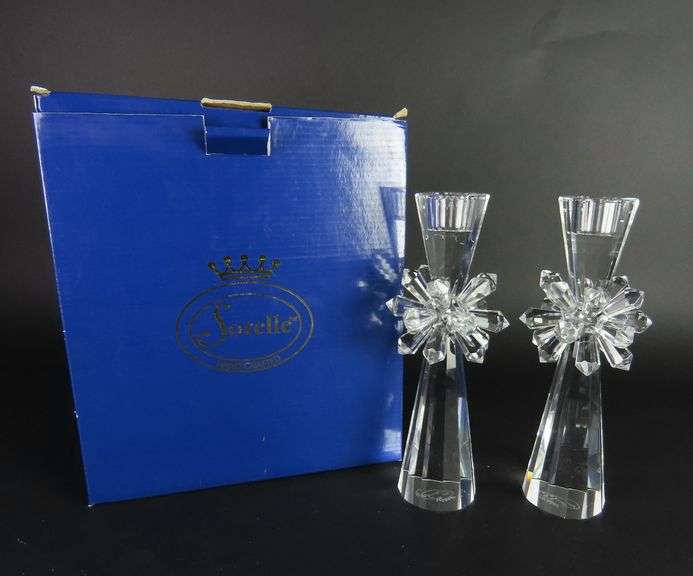 Pair of Beautiful Sorell Handcrafted Crystal Candlesticks in Box