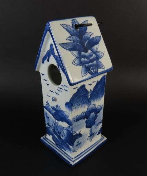 Ceramic Blue & White Porcelain Birdhouse