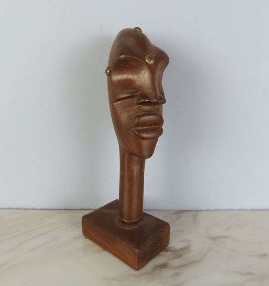 Hand Carved African Wooden Bust on Stand