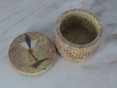 Small Carved Lidded Trinket Dish with Inlay Lid