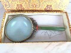 Beautiful Ornate Magnifying Glass with Faux Jade Handle