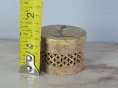 Small Carved Lidded Trinket Dish with Inlay Lid