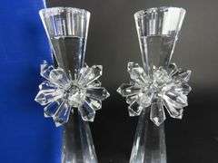 Pair of Beautiful Sorell Handcrafted Crystal Candlesticks in Box
