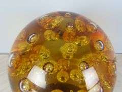 Large Vintage Amber Art Glass Controlled Bubble Décor
