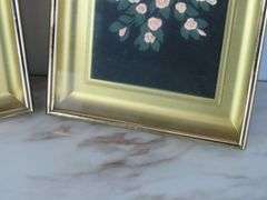 Lot of 2 Framed Porcelain Flower Wall Hangings