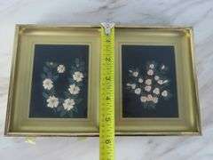 Lot of 2 Framed Porcelain Flower Wall Hangings