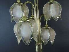 Vintage Hollywood Regency 5 Head Gold Tone Lotus Table Lamp