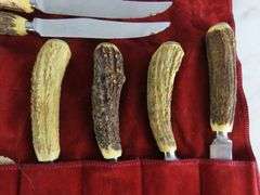 Vintage Genuine Stag Handle Knife Set in Velvet Pouch - Sheffield , England