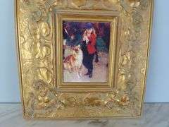Framed Painting on Board of a Woman with a Dog