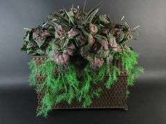 Large Metal Planter with Faux Foliage