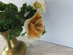 Vintage Brass Pitcher of Faux Porcelain Flowers - See Description