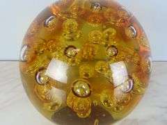 Large Vintage Amber Art Glass Controlled Bubble Décor