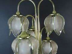 Vintage Hollywood Regency 5 Head Gold Tone Lotus Table Lamp