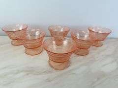 Lot of 6 "Patrician Pink" Depression Glass Pedestal Sherbet Glasses