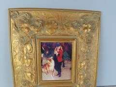 Framed Painting on Board of a Woman with a Dog