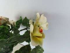 Vintage Brass Pitcher of Faux Porcelain Flowers - See Description