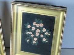 Lot of 2 Framed Porcelain Flower Wall Hangings
