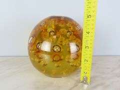 Large Vintage Amber Art Glass Controlled Bubble Décor
