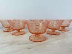 Lot of 6 "Patrician Pink" Depression Glass Pedestal Sherbet Glasses