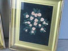 Lot of 2 Framed Porcelain Flower Wall Hangings