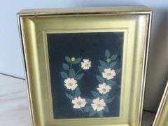 Lot of 2 Framed Porcelain Flower Wall Hangings