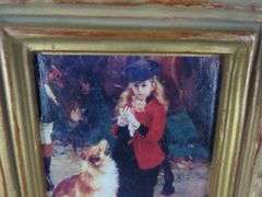 Framed Painting on Board of a Woman with a Dog