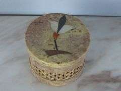 Small Carved Lidded Trinket Dish with Inlay Lid