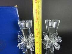 Pair of Beautiful Sorell Handcrafted Crystal Candlesticks in Box