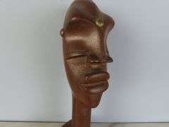 Hand Carved African Wooden Bust on Stand