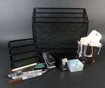 Collection of Office Supplies with Letter Organizers