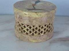 Small Carved Lidded Trinket Dish with Inlay Lid