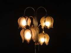 Vintage Hollywood Regency 5 Head Gold Tone Lotus Table Lamp