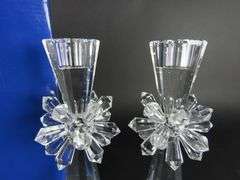 Pair of Beautiful Sorell Handcrafted Crystal Candlesticks in Box