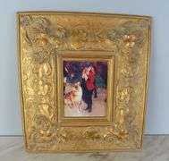 Framed Painting on Board of a Woman with a Dog
